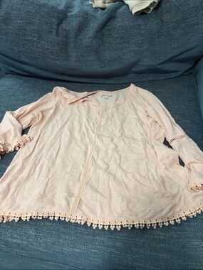 Style & Co. Light Pink Crochet-Trim Girls' Long Sleeve Top